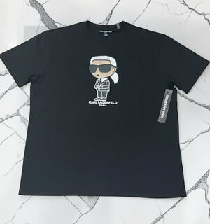 Karl Lagerfeld Paris Men’s Black Ikonik Karl Graphic T-Shirt Short Sleeve Size L